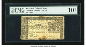 image for: Maryland March 1, 1770 $2 PMG Very Good Net 10....
