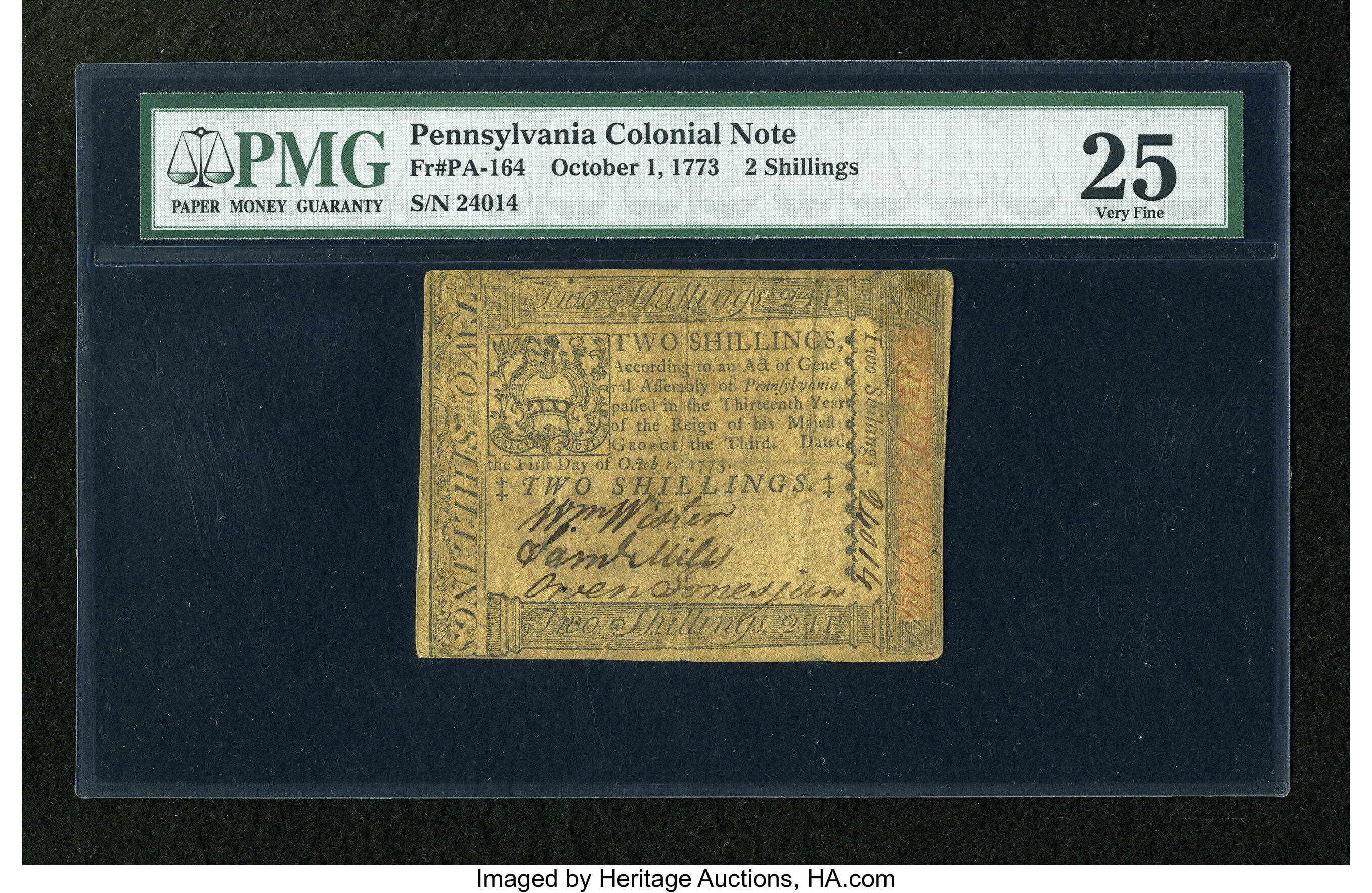 image for: Pennsylvania October 1, 1773 2s PMG Very Fine 25....