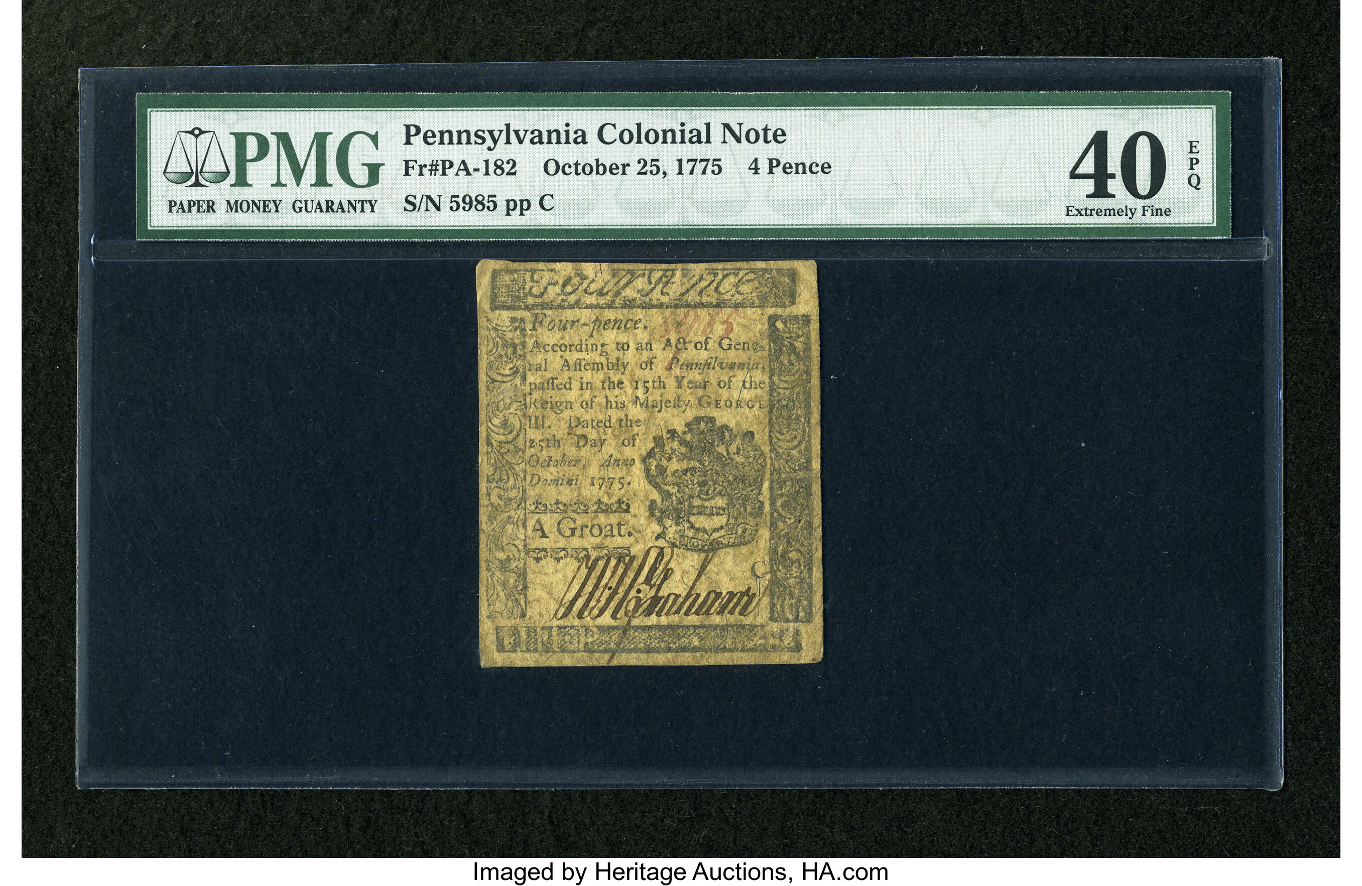 image for: Pennsylvania October 25, 1775 4d PMG Extremely Fine 40 EPQ....