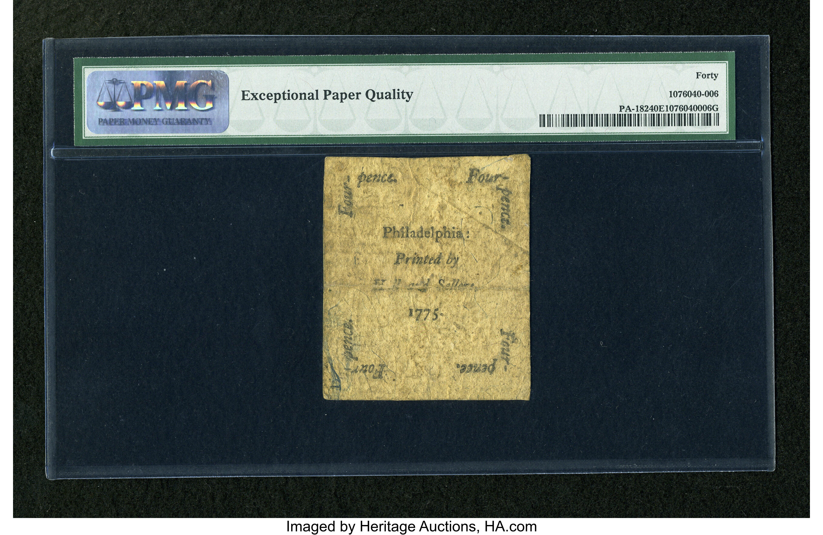 image for: Pennsylvania October 25, 1775 4d PMG Extremely Fine 40 EPQ....