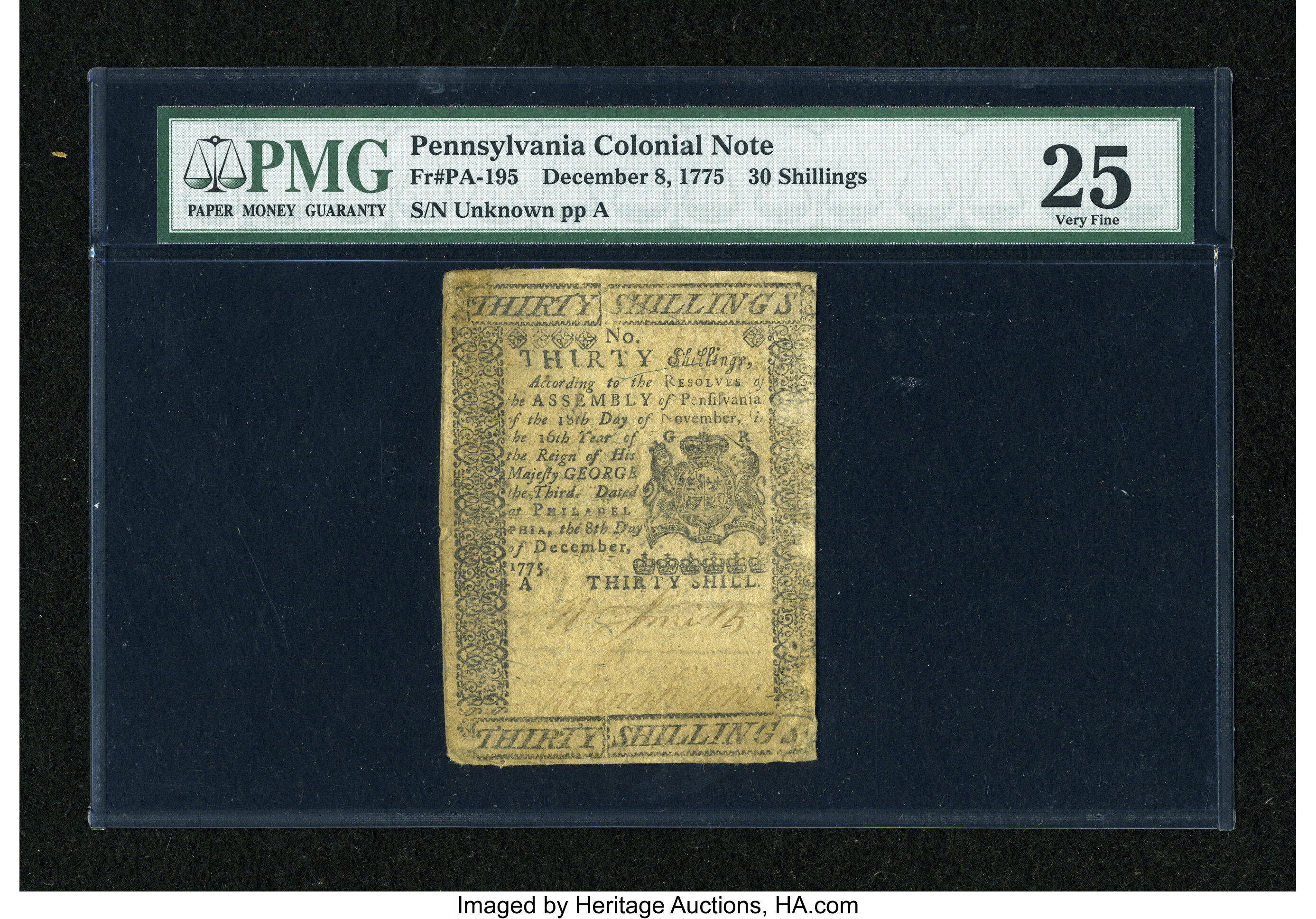 image for: Pennsylvania December 8, 1775 30s PMG Very Fine 25....