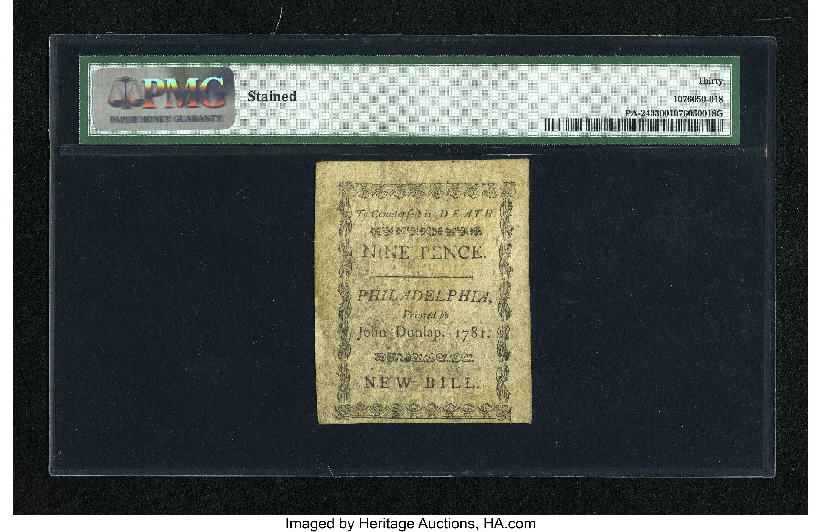 image for: Pennsylvania April 20, 1781 9d PMG Very Fine 30....