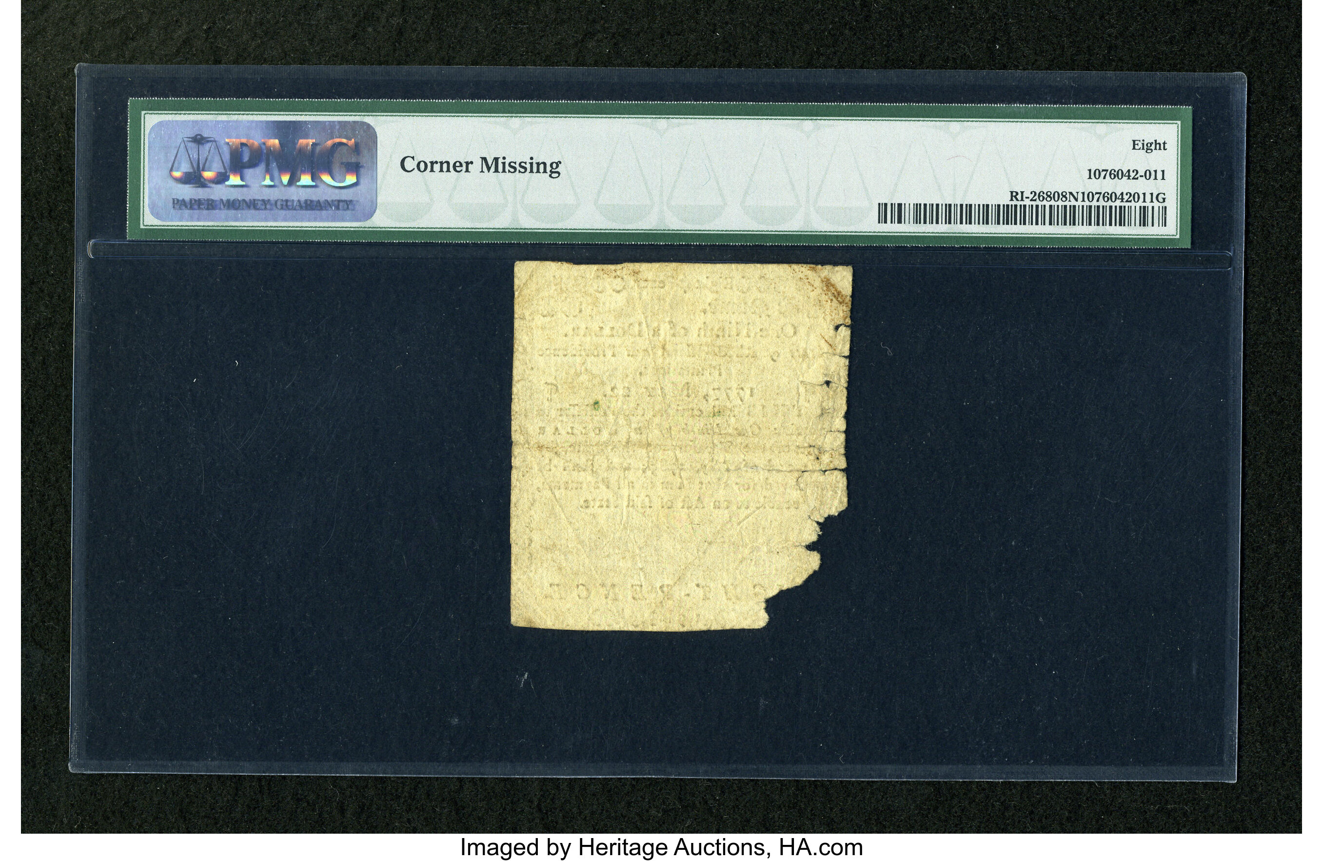 image for: Rhode Island May 22, 1777 $1/9 PMG Very Good Net 8....
