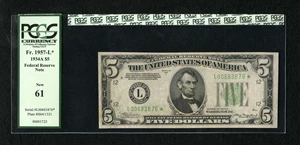 image for: Fr. 1957-L* $5 1934A Federal Reserve Star Note. PCGS New 61....