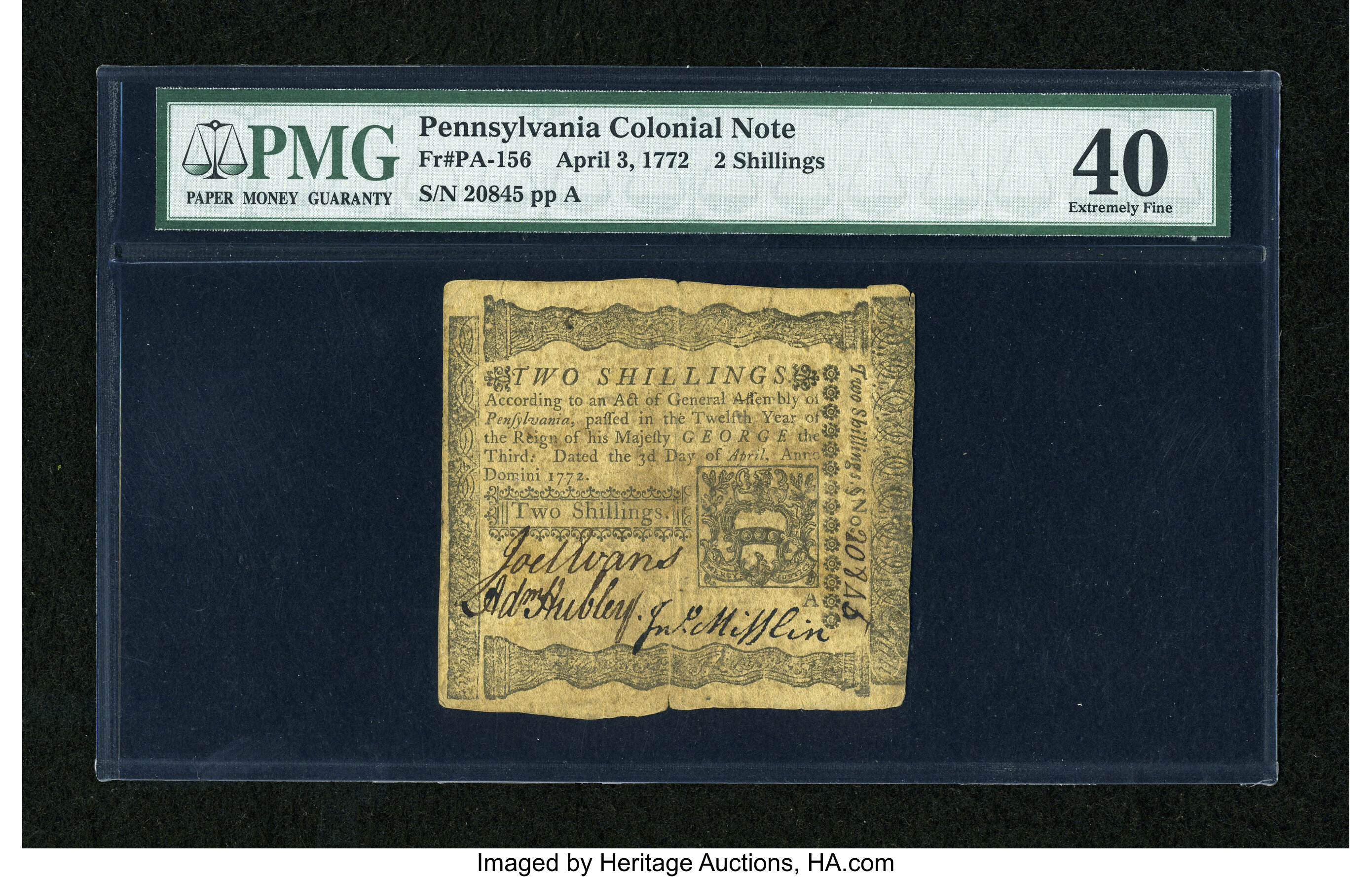 image for: Pennsylvania April 3, 1772 2s PMG Extremely Fine 40....