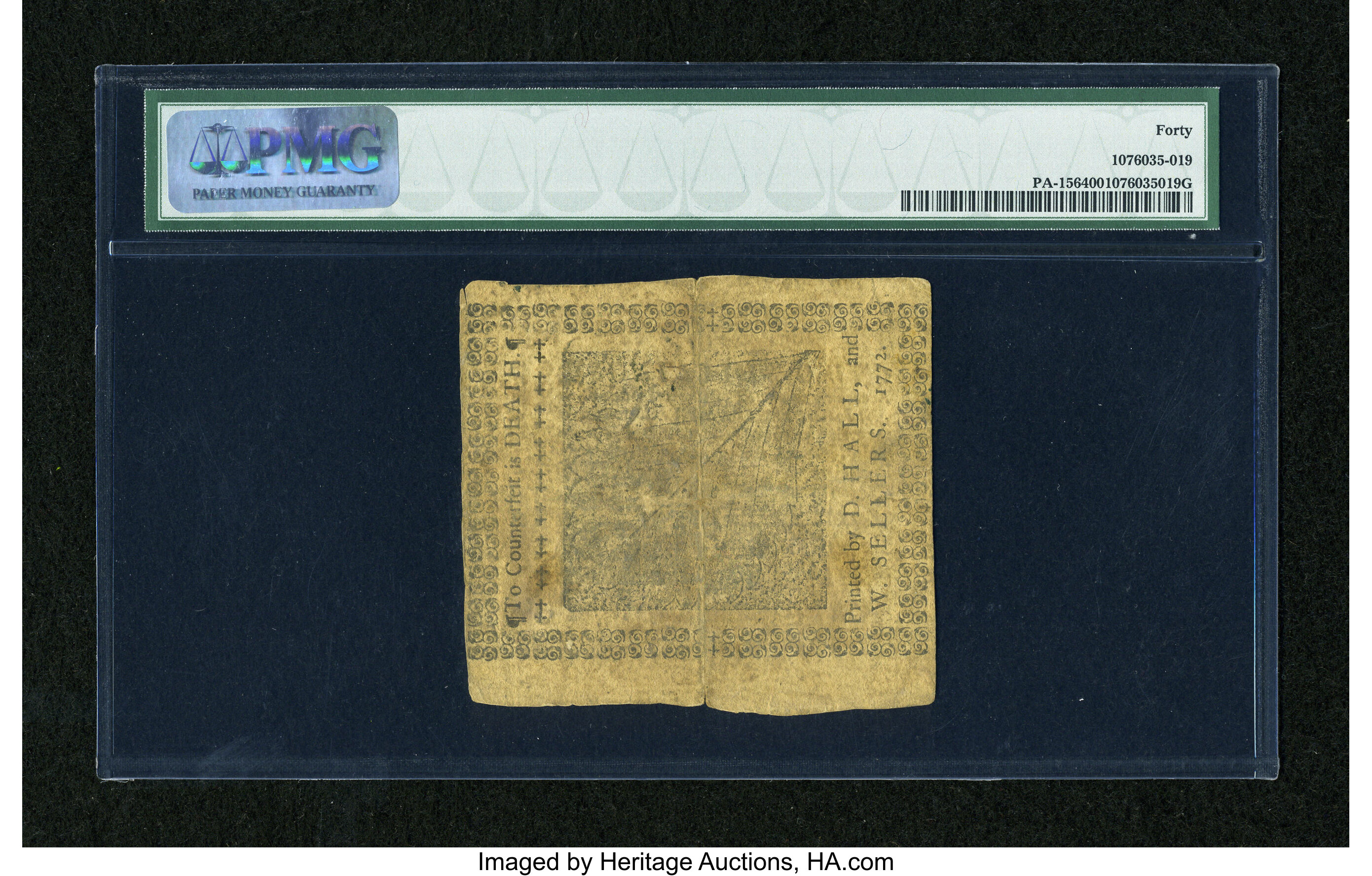 image for: Pennsylvania April 3, 1772 2s PMG Extremely Fine 40....