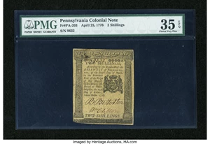 image for: Pennsylvania April 25, 1776 2s PMG Choice Very Fine 35 EPQ....
