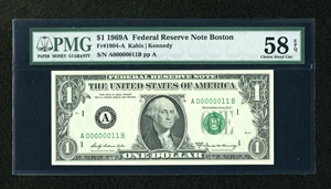 image for: Low Serial Number Fr. 1904-A $1 1969A Federal Reserve Note. PMG Choice About Unc 58 EPQ....