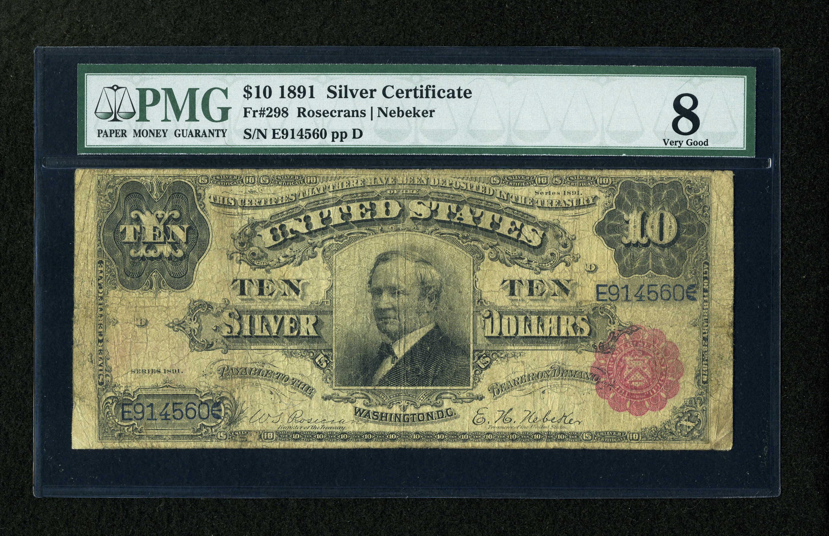 image for: Fr. 298 $10 1891 Silver Certificate PMG Very Good 8....