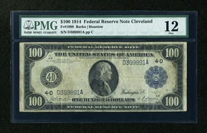 image for: Fr. 1098 $100 1914 Federal Reserve Note PMG Fine 12....