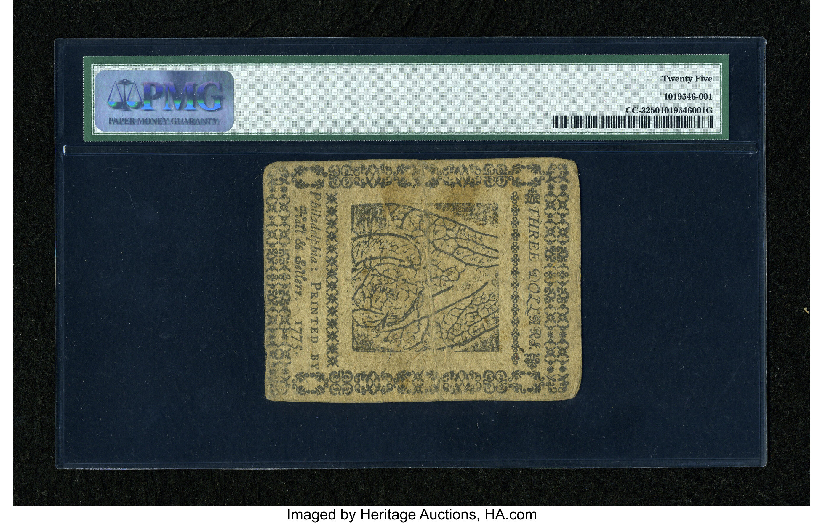 image for: Continental Currency May 10, 1775 $3 PMG Very Fine 25....