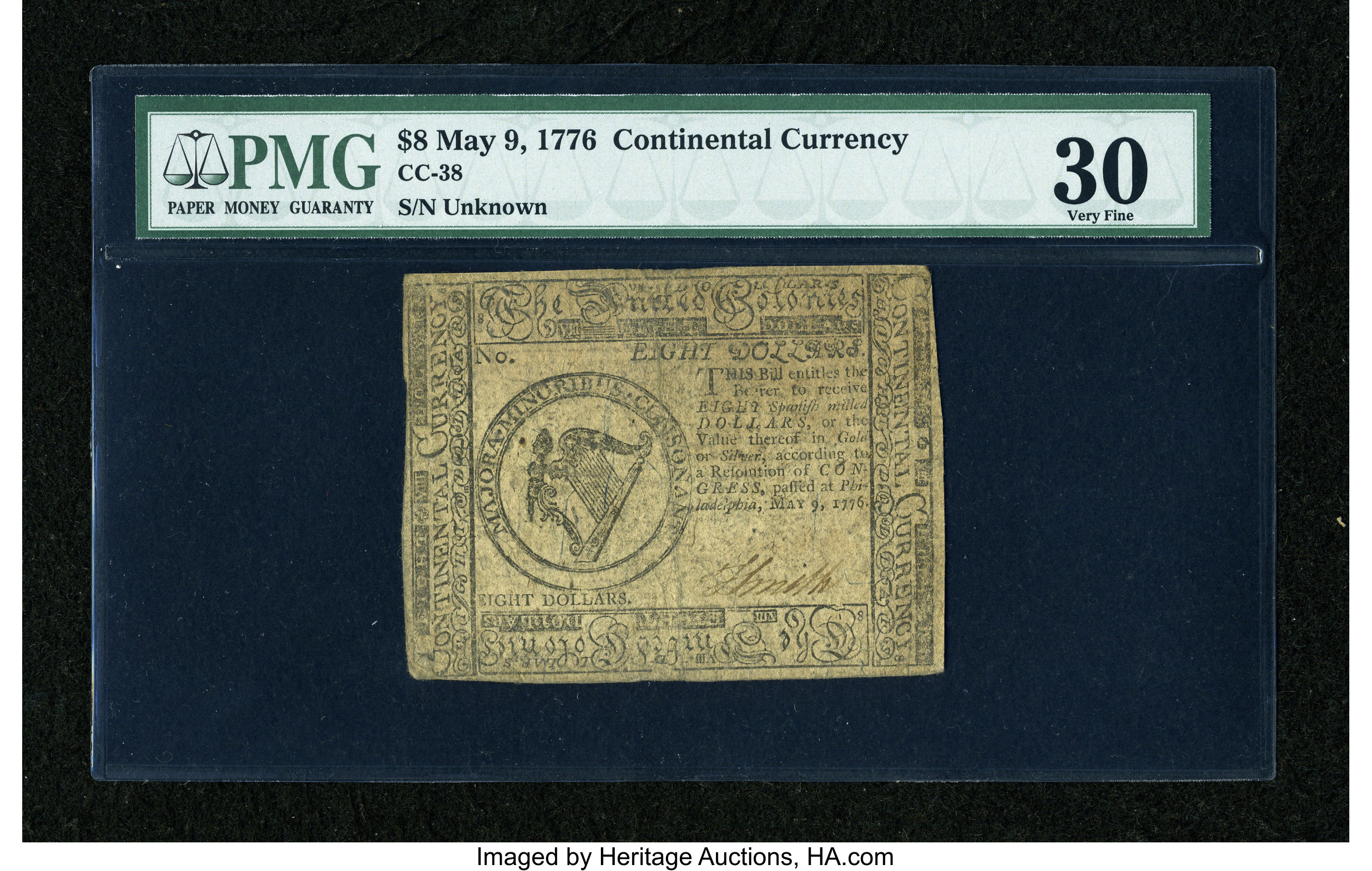 image for: Continental Currency May 9, 1776 $8 PMG Very Fine 30....