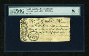 image for: North Carolina April 4, 1748 40s PMG Very Good Net 8....