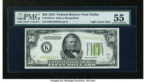 image for: Fr. 2102-K $50 1934 LGS Federal Reserve Note. PMG About Uncirculated 55....