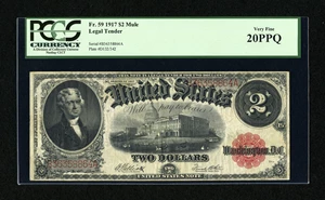 image for: Fr. 59 $2 1917 Mule Legal Tender PCGS Very Fine 20PPQ....