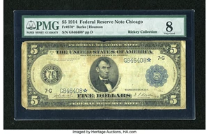 image for: Fr. 870 $5 1914 Federal Reserve Star Note PMG Very Good 8....