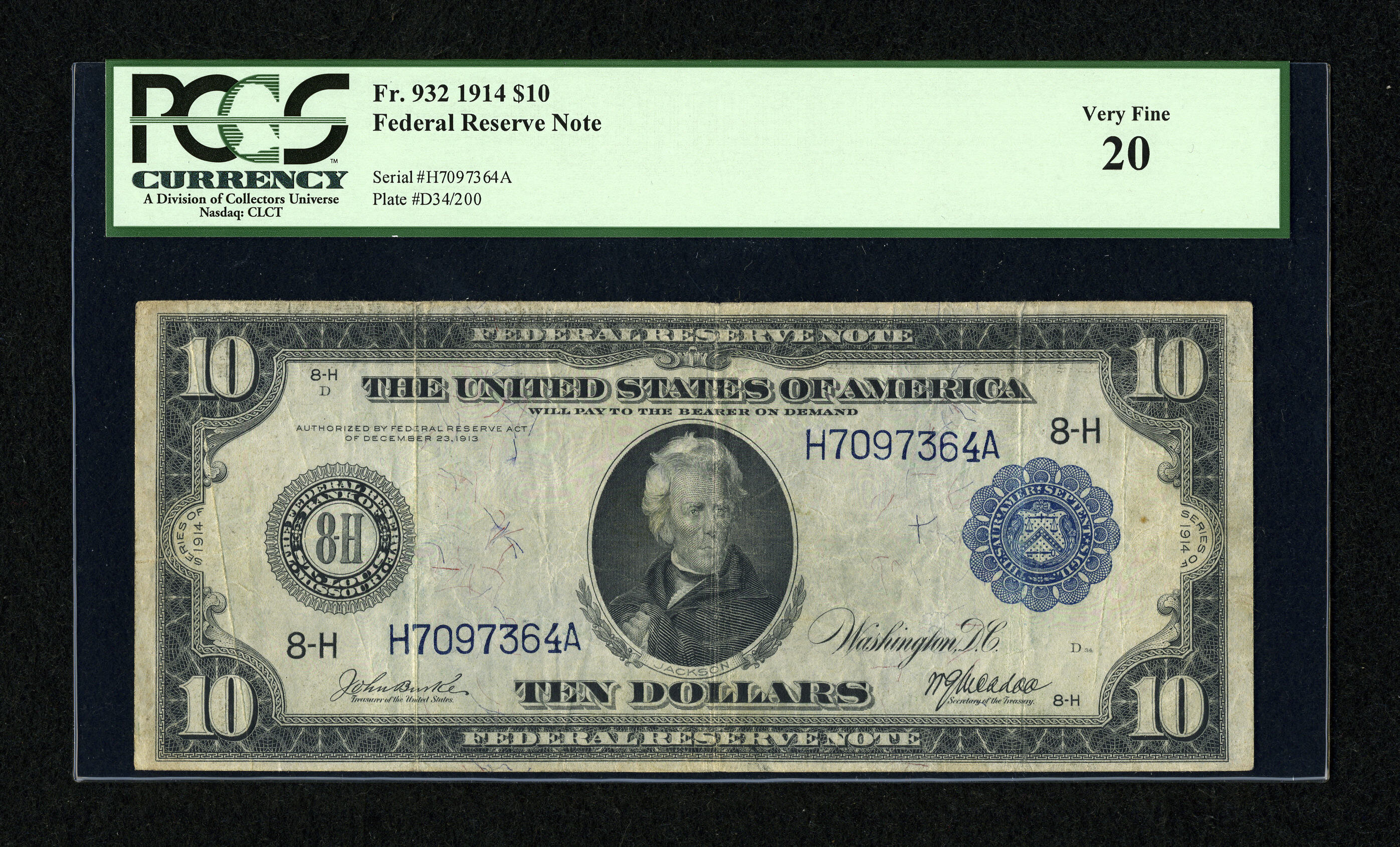 image for: Fr. 932 $10 1914 Federal Reserve Note PCGS Very Fine 20....