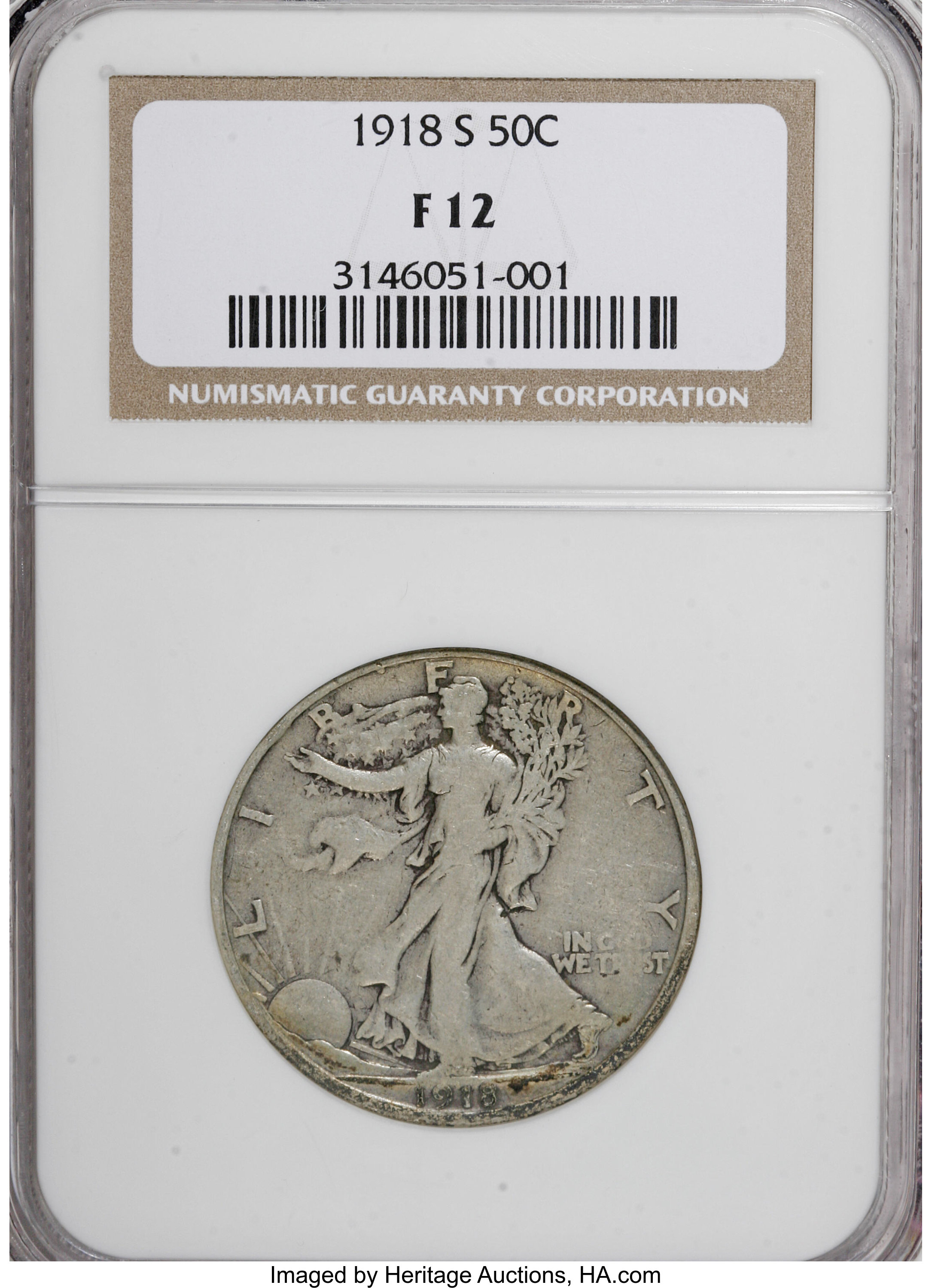 1918-S 50C F12 NGC. NGC Census: (2/637). PCGS Population (1/831). Mintage: 10,282,000. Numismedia Wsl. Price for NGC/PCGS c...