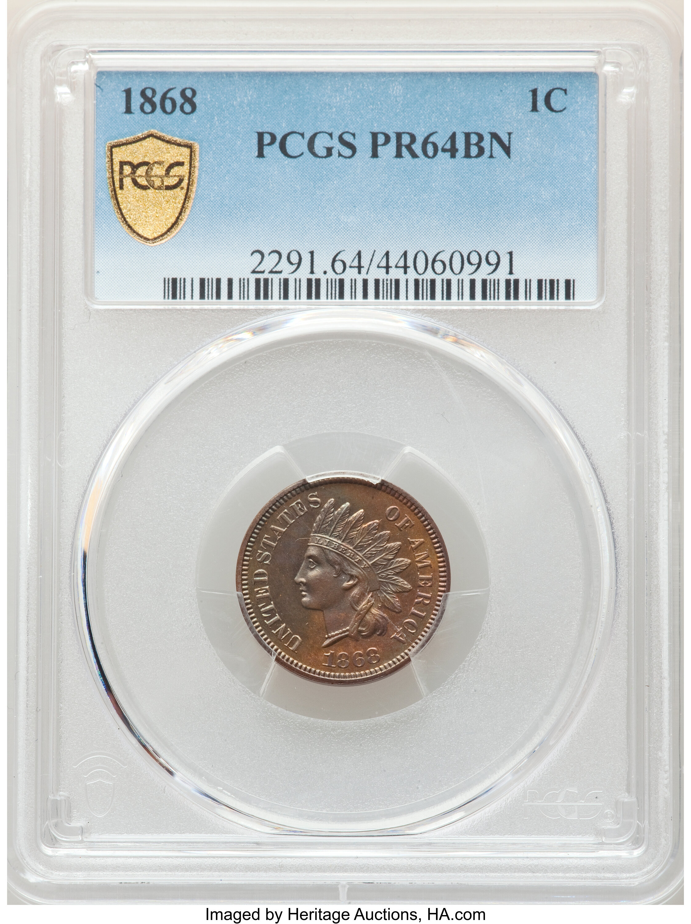 image for: 1868 1C PR64 Brown PCGS. PCGS Population: (9/16 and 0/1+). NGC Census: (8/8 and 0/0+). CDN: $300 Whsle. Bid for NGC/PCGS PR...