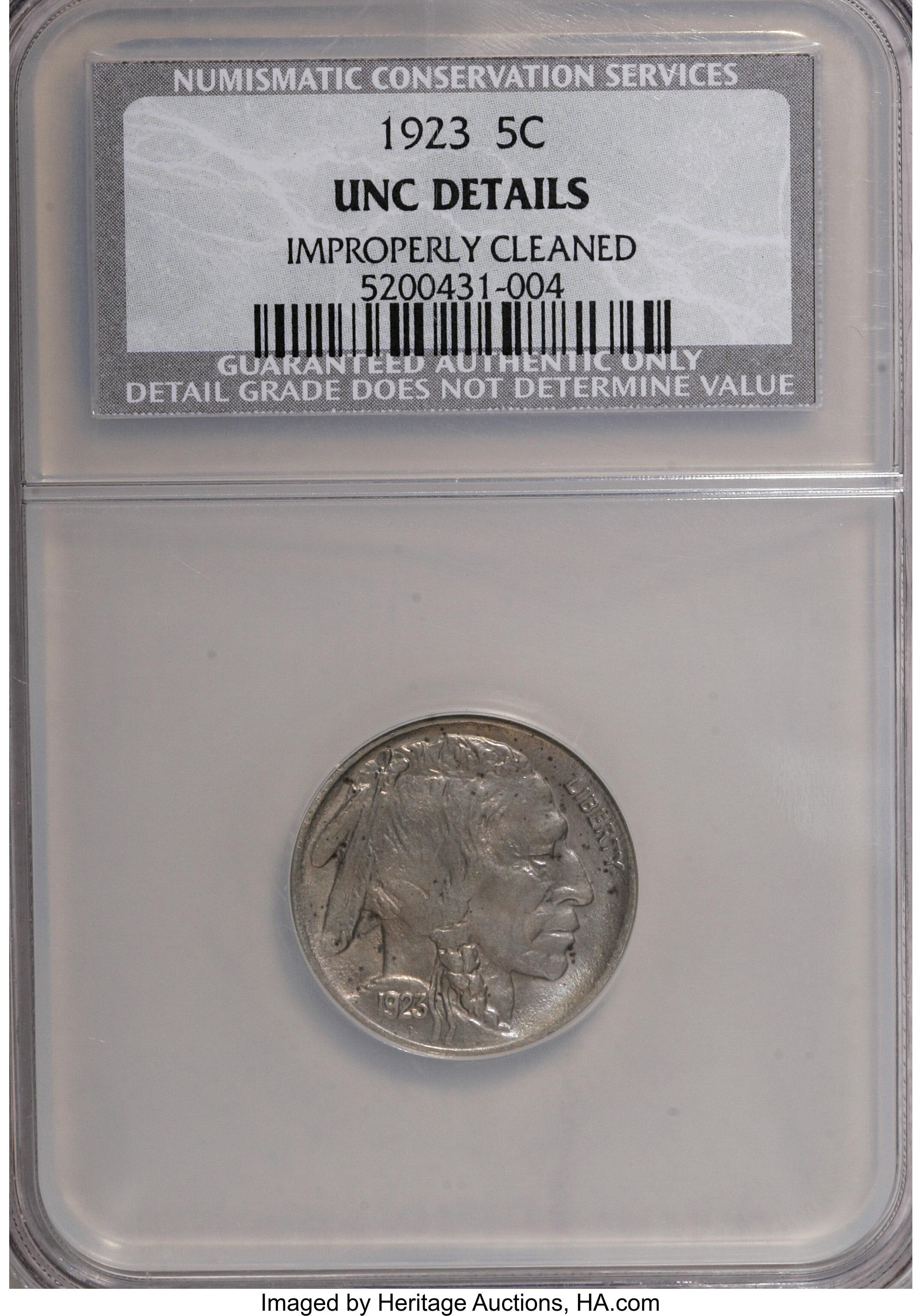 1923 5C --Improperly Cleaned--NCS. UNC Details. NGC Census: (0/0). PCGS Population (0/0). Mintage: 35,715,000. (#3949)...