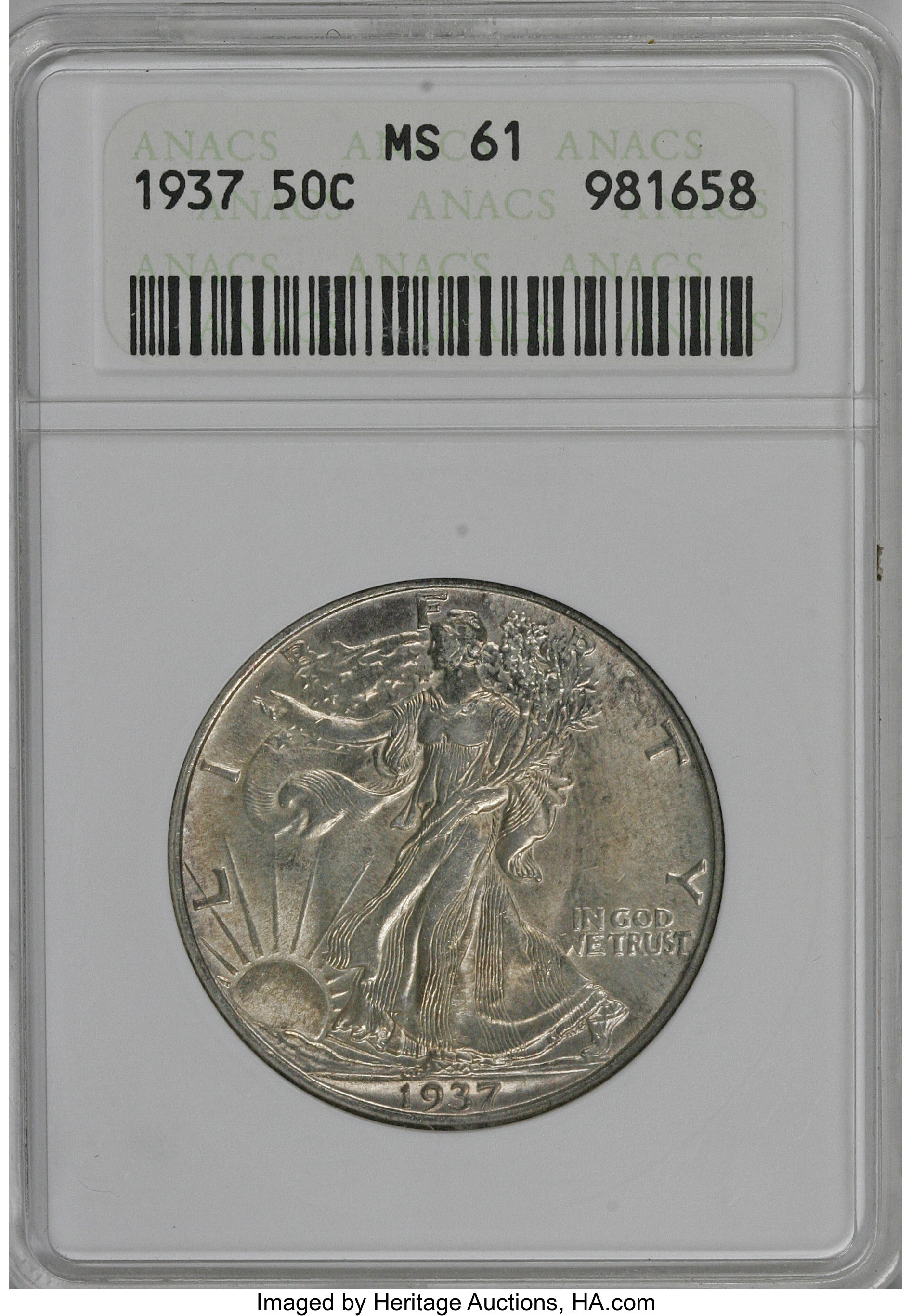 1937 50C MS61 ANACS. NGC Census: (16/2416). PCGS Population (11/3730). Mintage: 9,527,728. Numismedia Wsl. Price for NGC/PC...