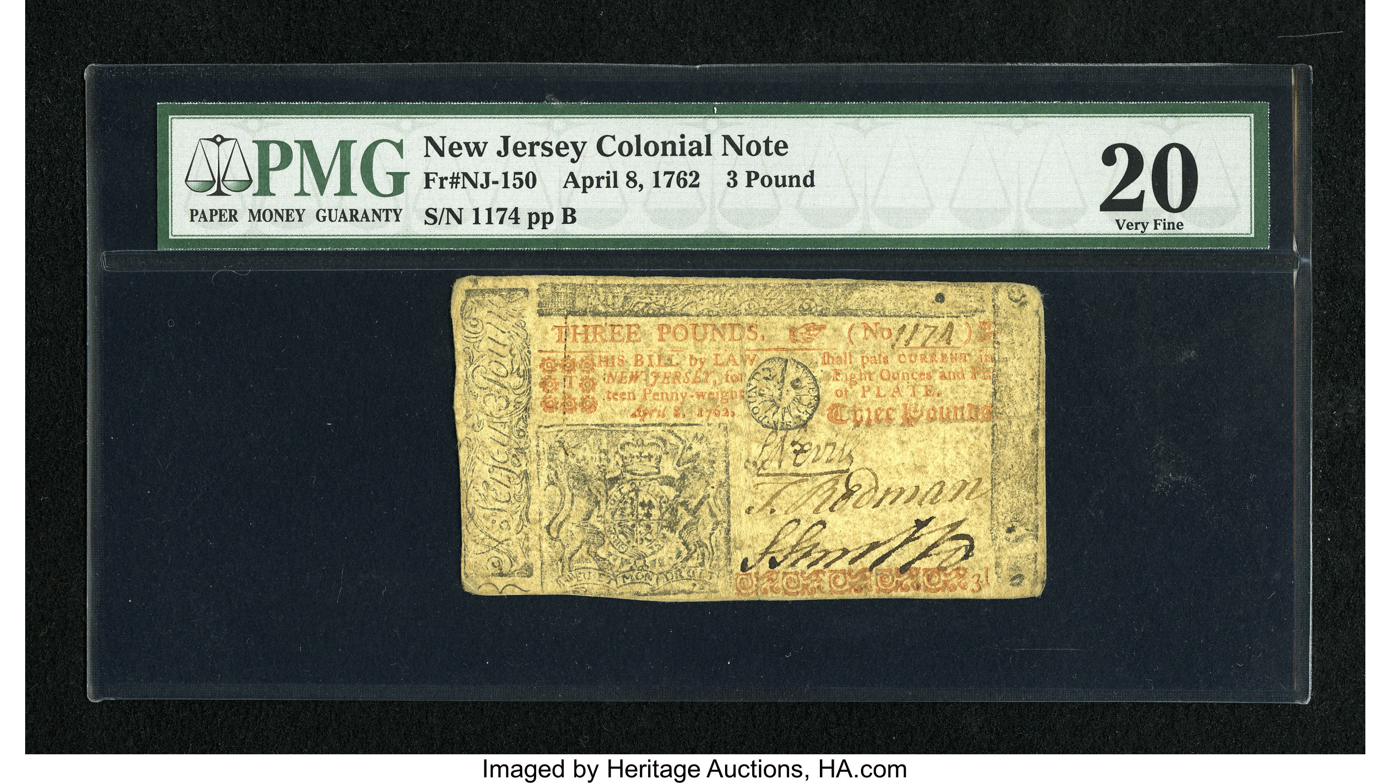 image for: New Jersey April 8, 1762 £3 PMG Very Fine 20....