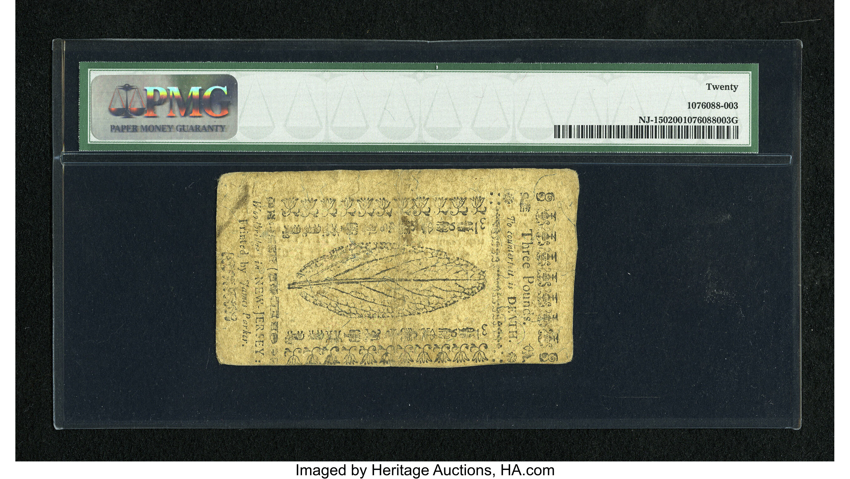 image for: New Jersey April 8, 1762 £3 PMG Very Fine 20....