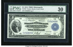 image for: Fr. 734 $1 1918 Federal Reserve Bank Note PMG Very Fine 30....