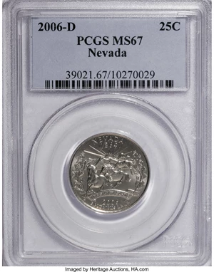 image for: 2006-D 25C Nevada MS67 PCGS. PCGS Population (283/7). NGC Census: (0/0). (#39021)...