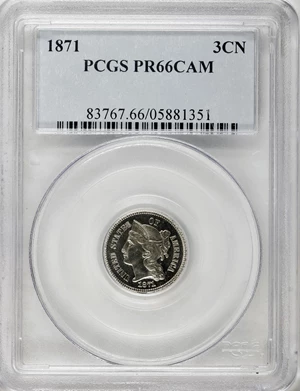 image for: 1871 3CN PR66 Cameo PCGS....