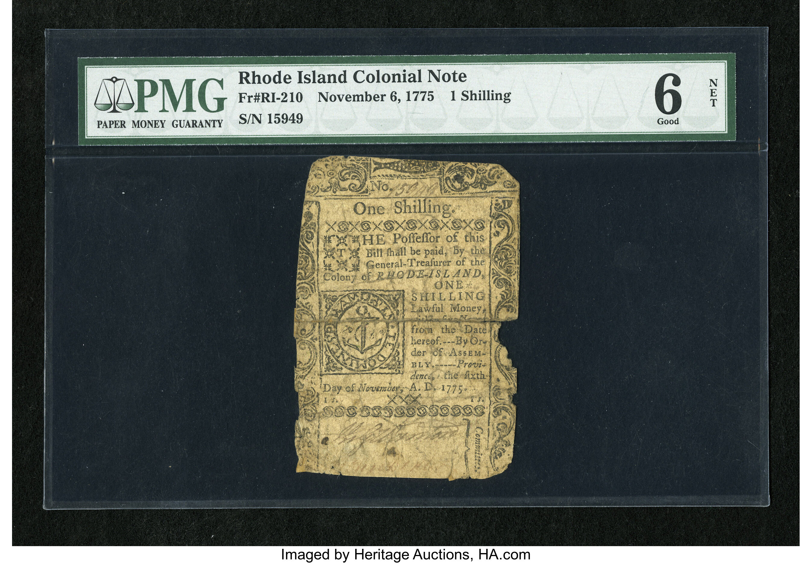 image for: Rhode Island November 6, 1775 1s PMG Net Good 6....