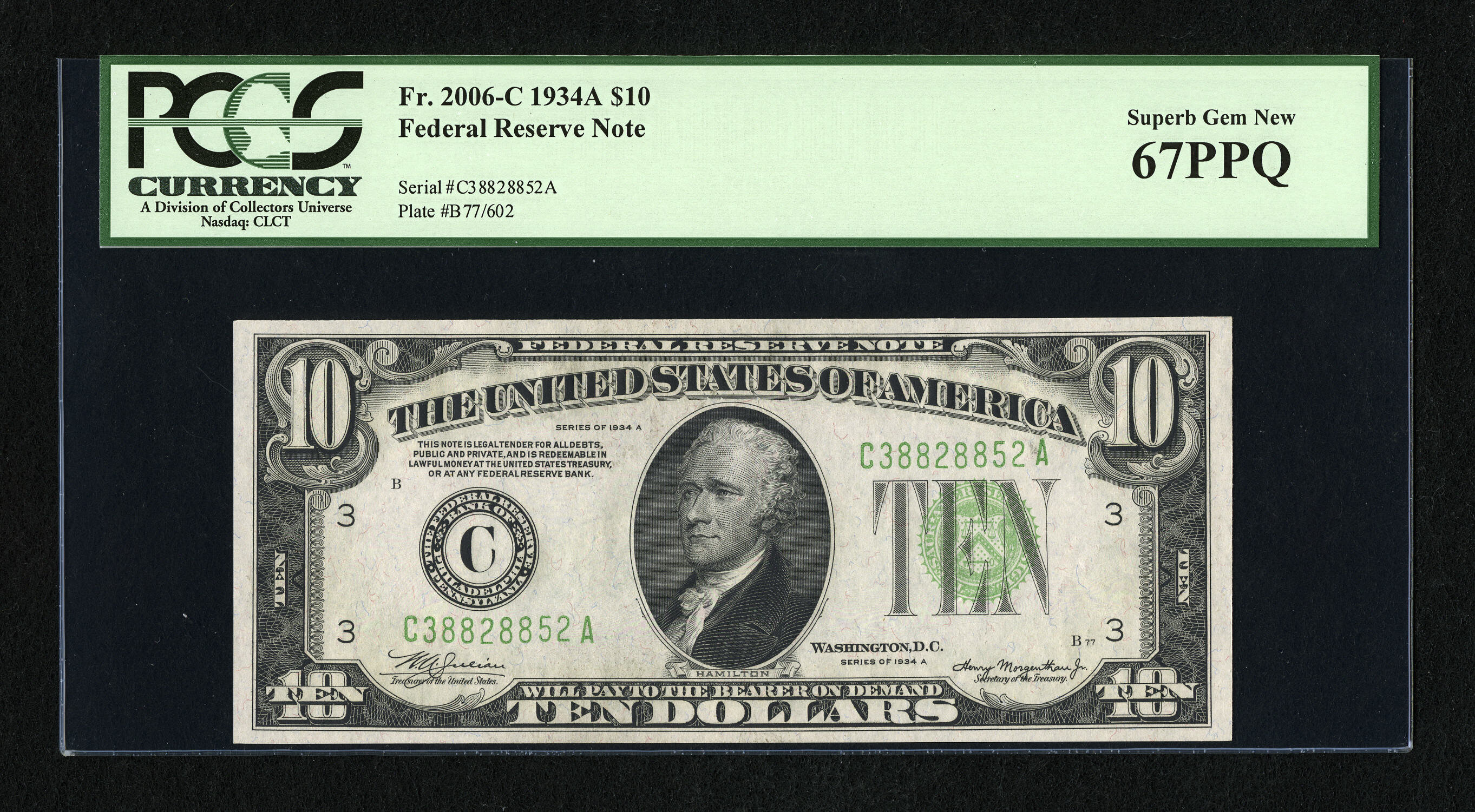 image for: Fr. 2006-C $10 1934A Federal Reserve Note. PCGS Superb Gem New 67PPQ....