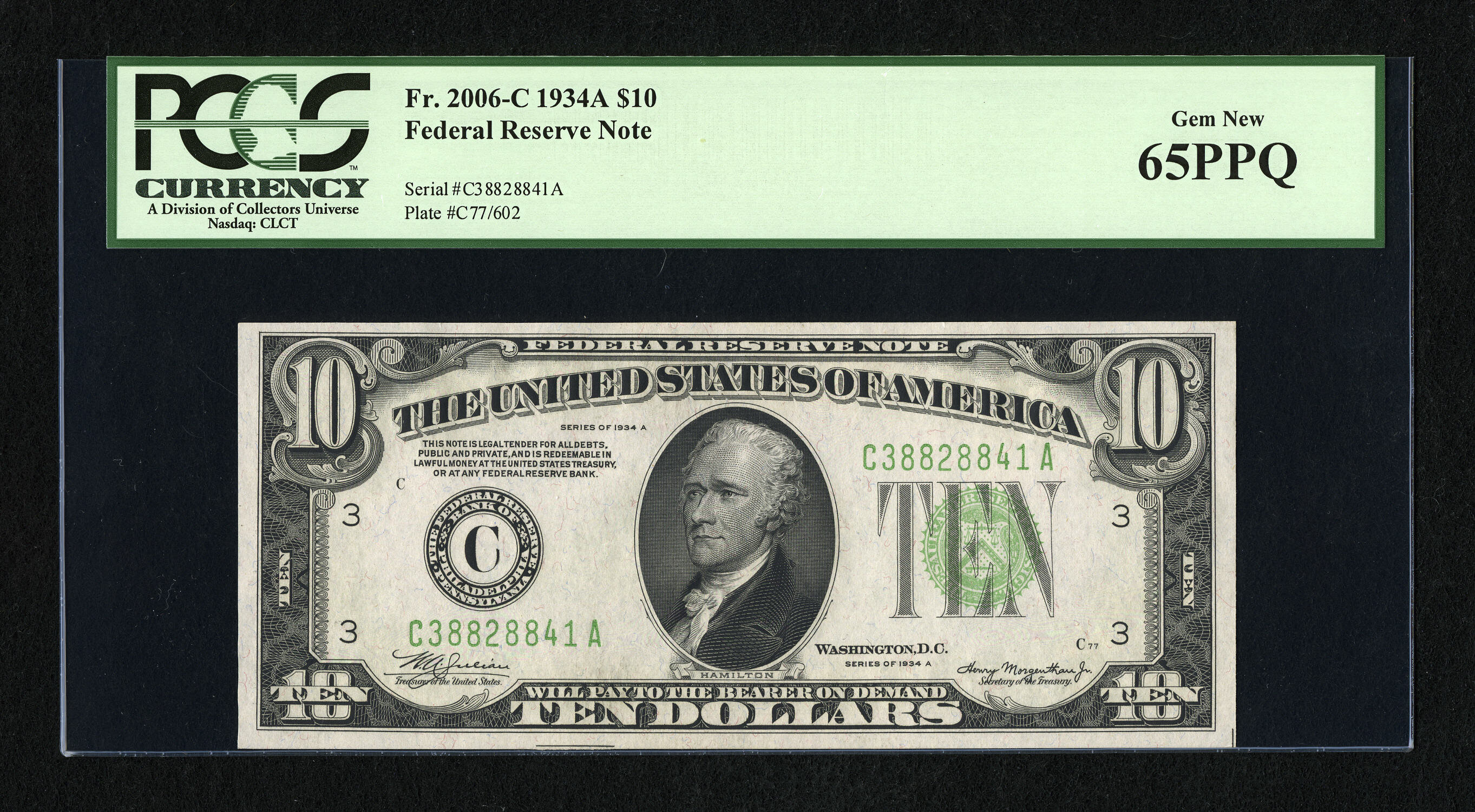 image for: Fr. 2006-C $10 1934A Federal Reserve Note. PCGS Gem New 65PPQ....
