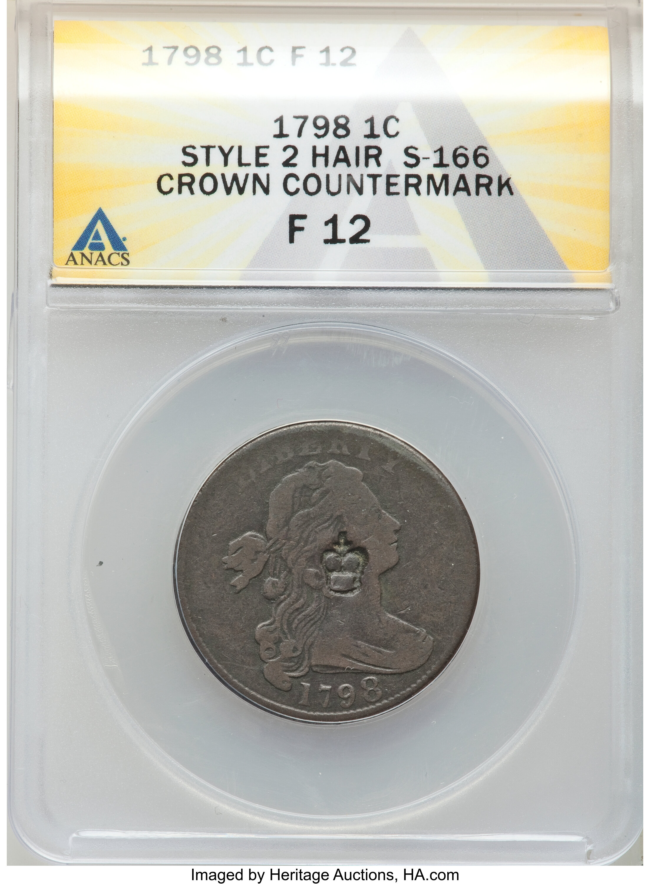 image for: 1798 1C Second Hair Style, S-166, B-32, R.1, Crown Counterstamp, Fine 12 ANACS....