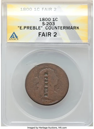 image for: 1800 1C S-203, B-29, R.3, "E.Preble" Counterstamp, Fair 2 ANACS....