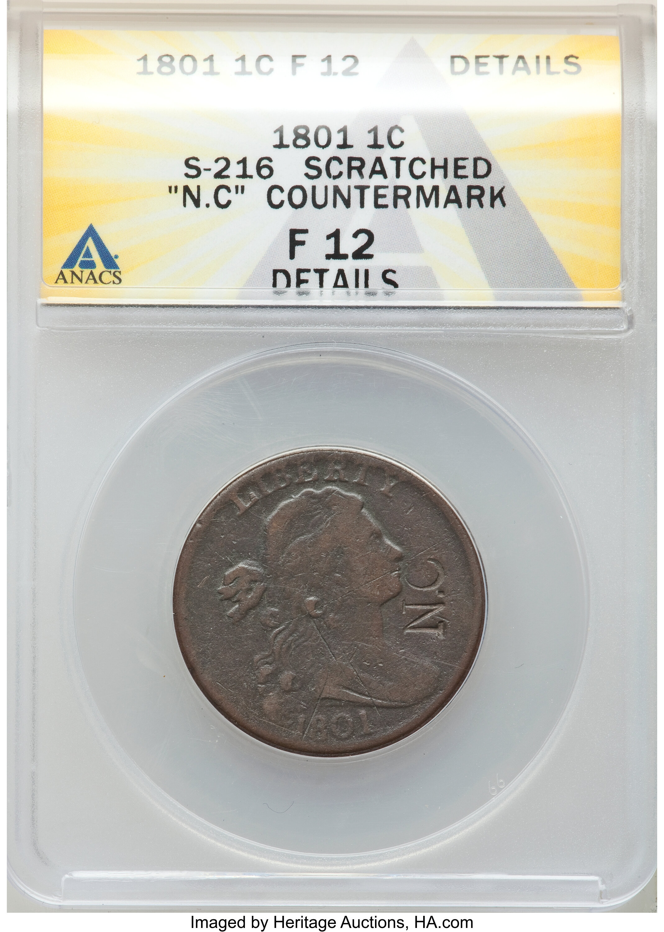 image for: 1801 1C S-216, B-6, R.1,"N.C" Counterstamp, -- Scratched -- ANACS. Fine 12 Details....