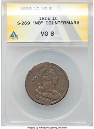 image for: 1805 1C S-269, B-3, R.1, "NB" Counterstamp, VG8 ANACS....