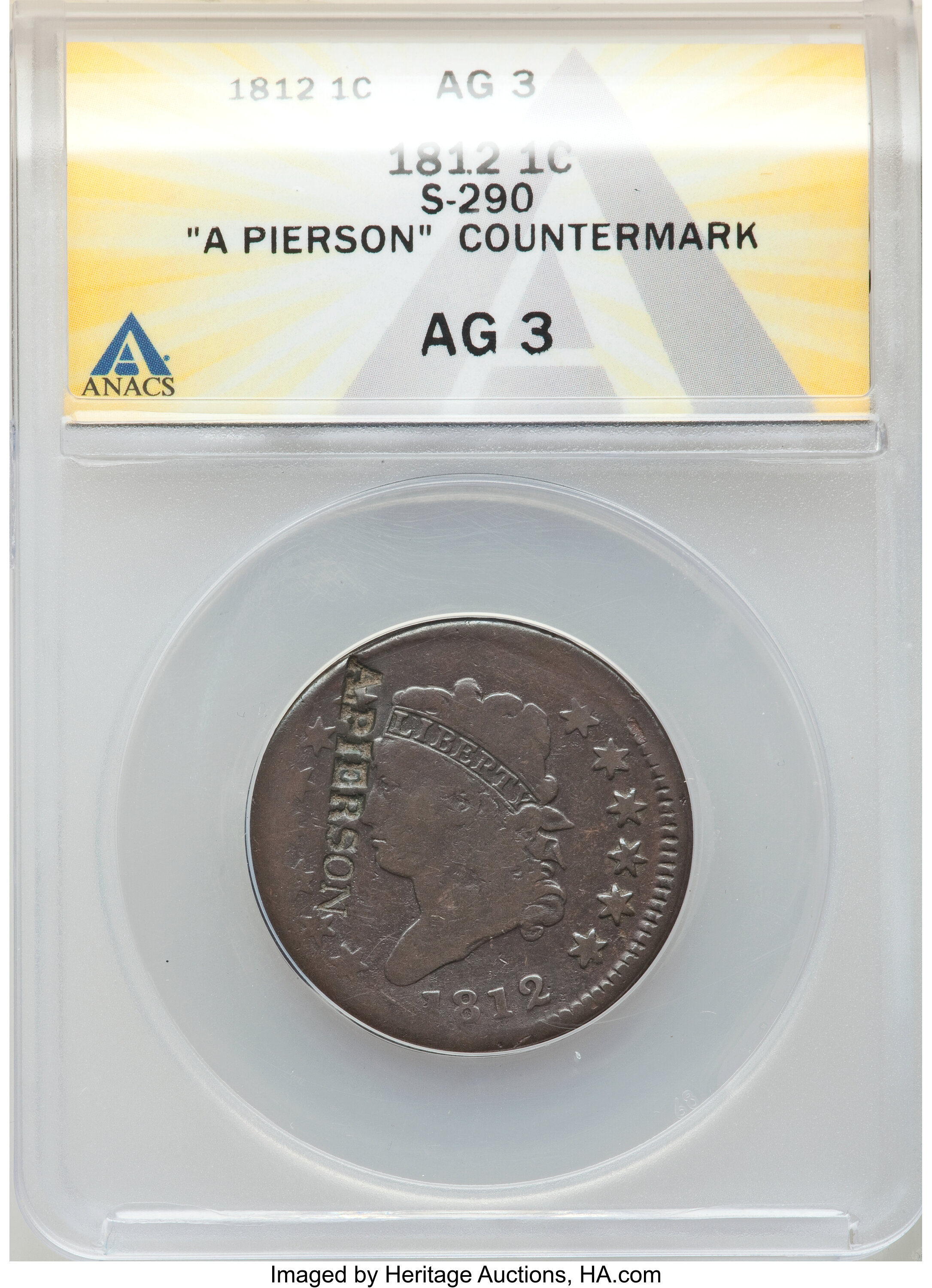 image for: 1812 1C Small Date, S-290, B-2, R.1, "A Pierson" Counterstamp, AG3 ANACS....