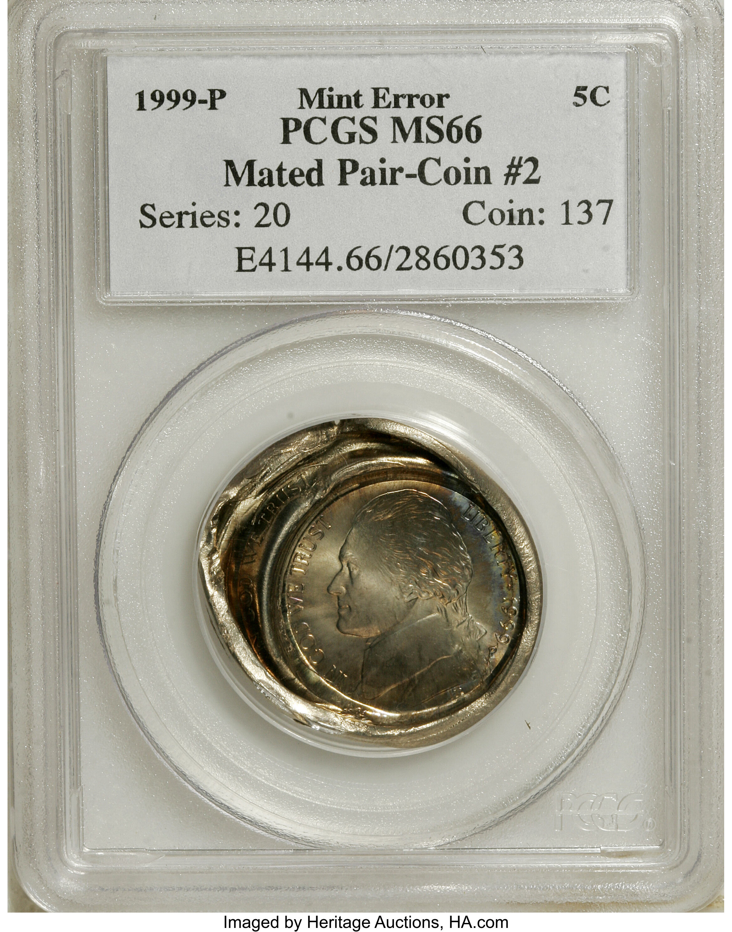 image for: 1999-P 5C Jefferson Nickel Mated Error Pair PCGS.... (Total: 2 coins)
