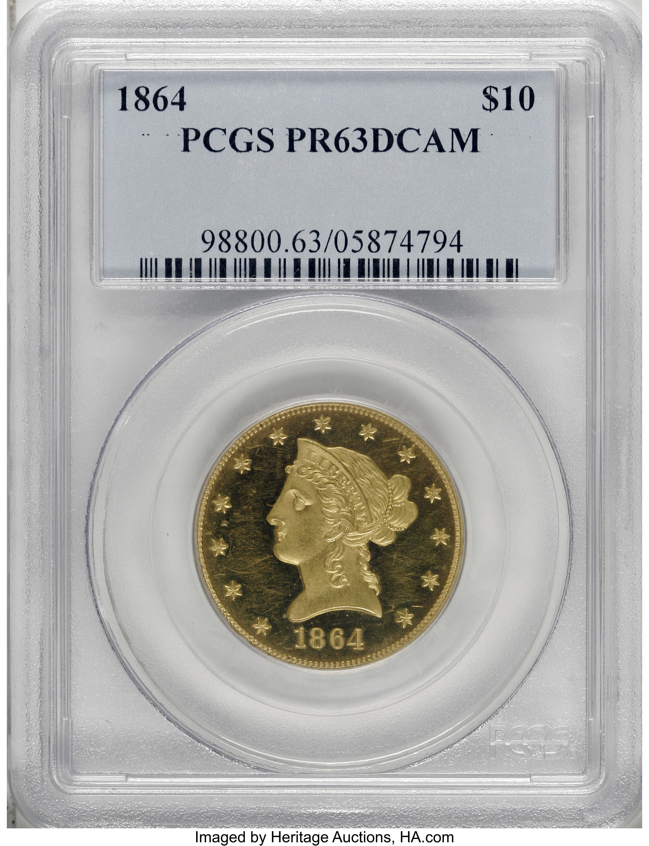 image for: 1864 $10 PR63 Deep Cameo PCGS....