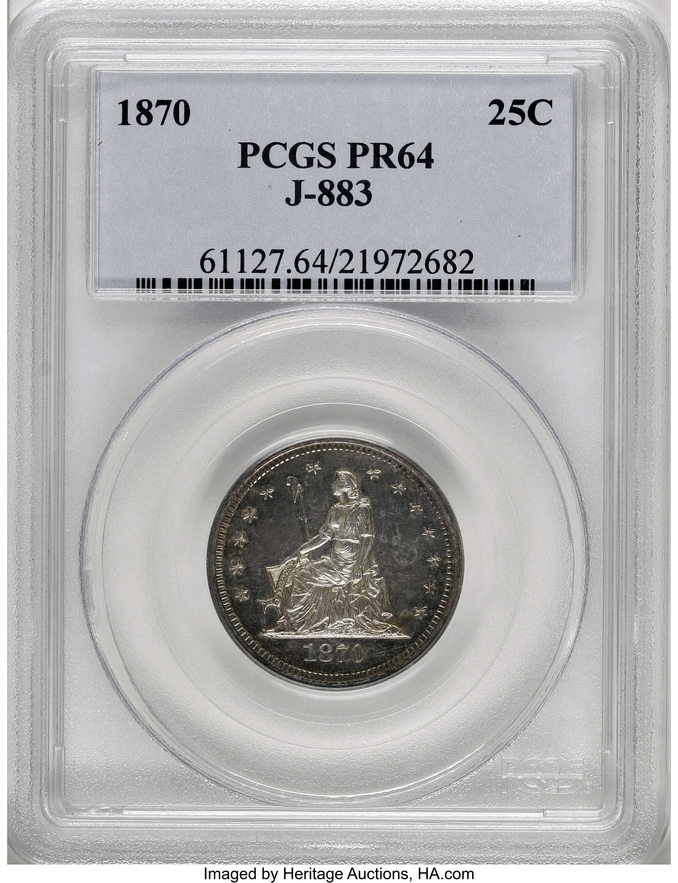 image for: 1870 25C Quarter Dollar, Judd-883, Pollock-981, Low R.7, PR64 PCGS....