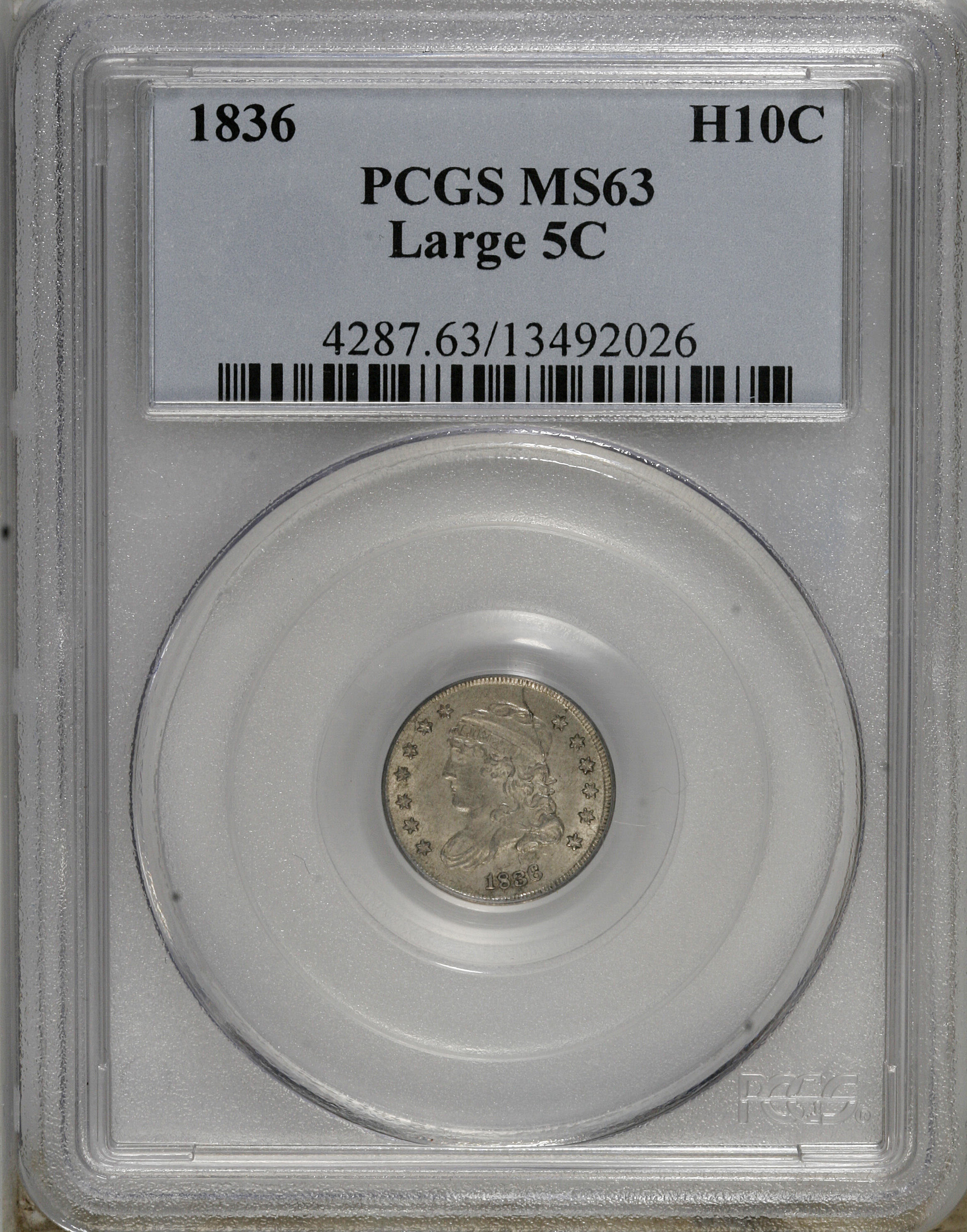 image for: 1836 H10C 3/Inverted 3 MS63 PCGS....
