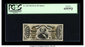 image for: Fr. 1325 50c Third Issue Spinner PCGS Gem New 65PPQ....