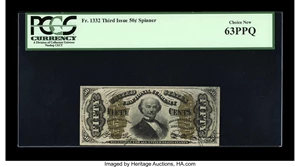 image for: Fr. 1332 50c Third Issue Spinner PCGS Choice New 63PPQ....