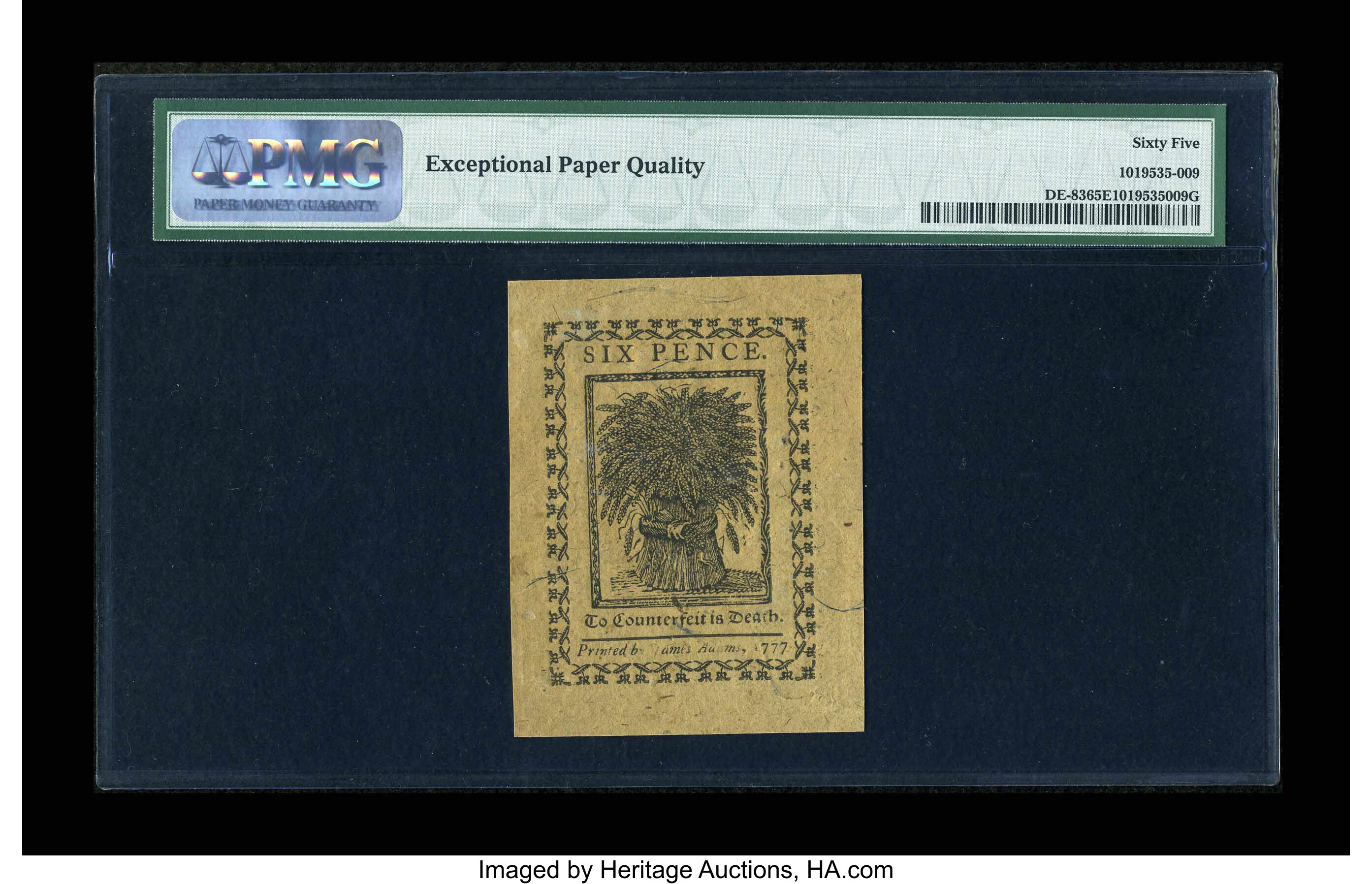 image for: Delaware May 1, 1777 6d PMG Gem Uncirculated 65 EPQ....