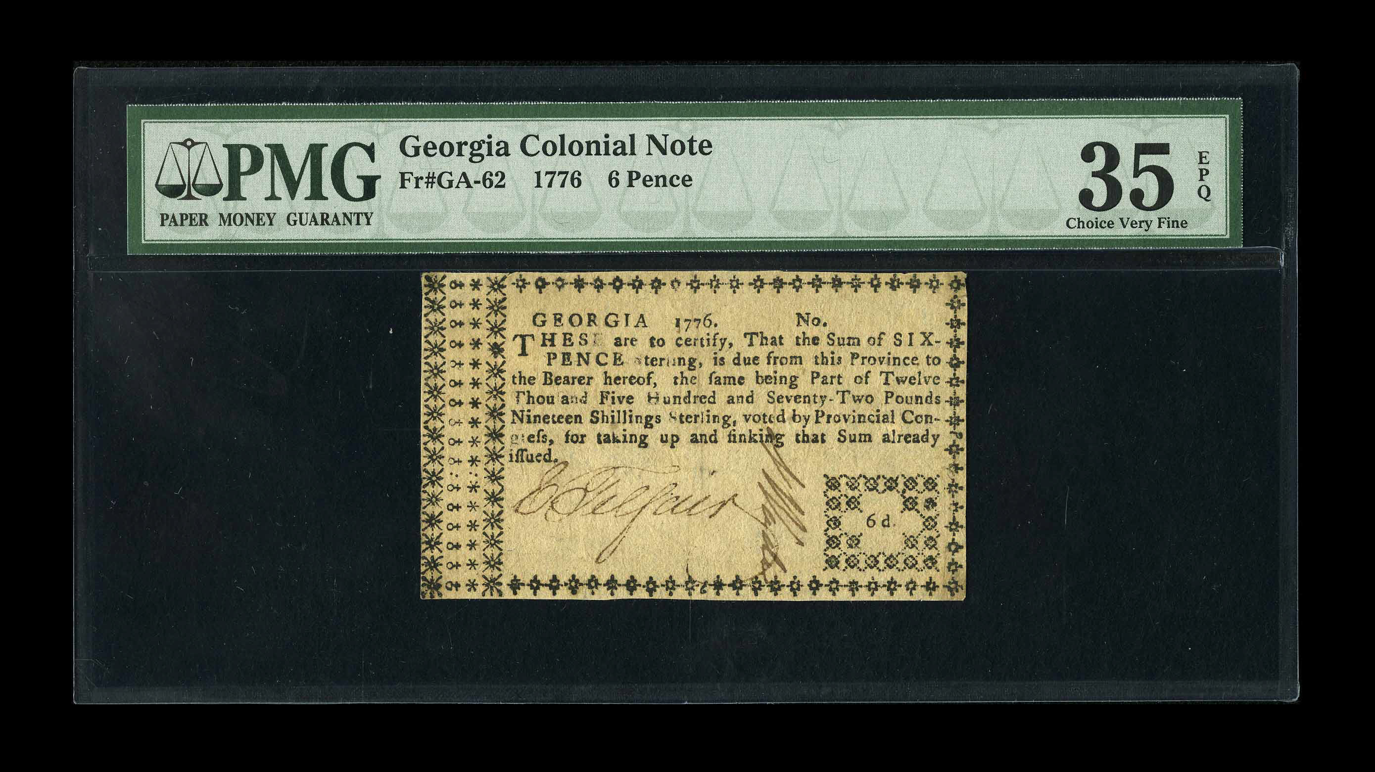 image for: Georgia 1776 6d PMG Choice Very Fine 35 EPQ....