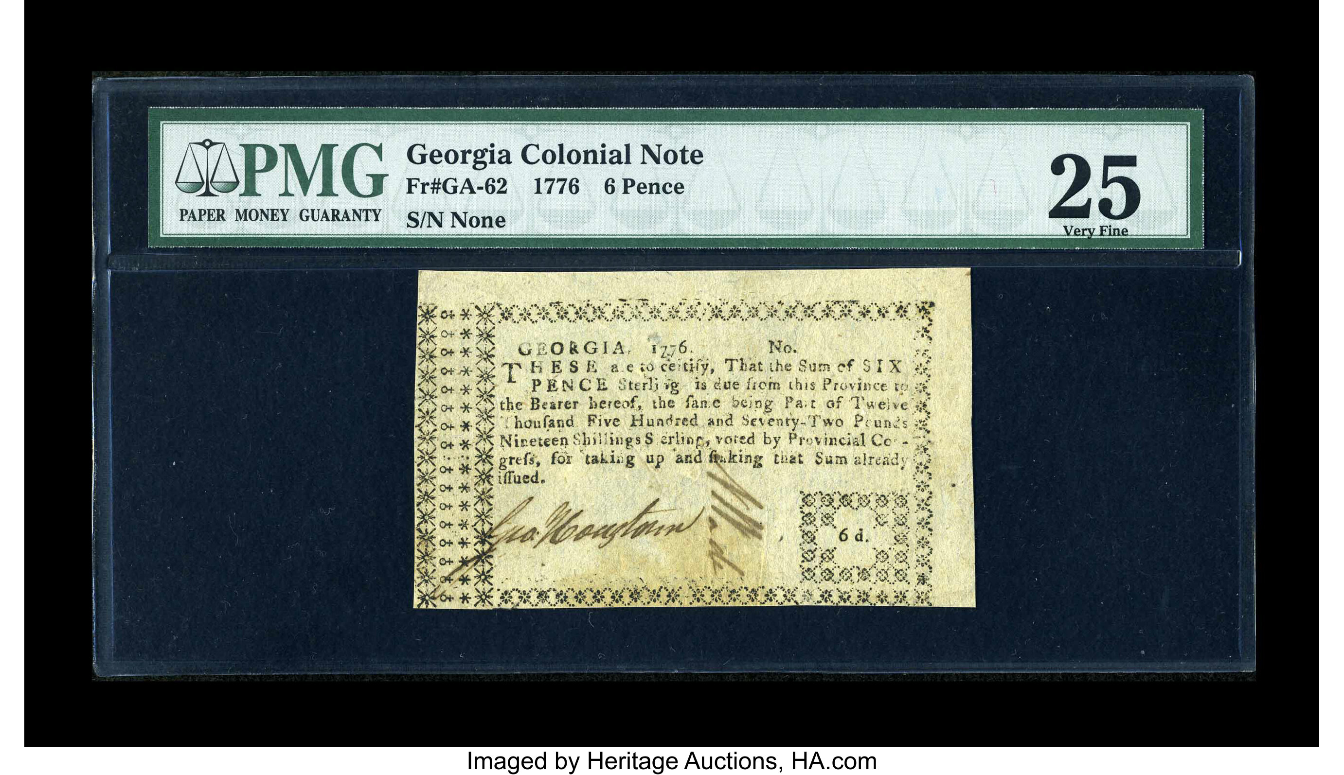image for: Georgia 1776 6d PMG Very Fine 25....