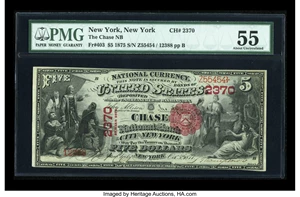 image for: New York, NY - $5 1875 Fr. 403 The Chase NB Ch. # 2370...