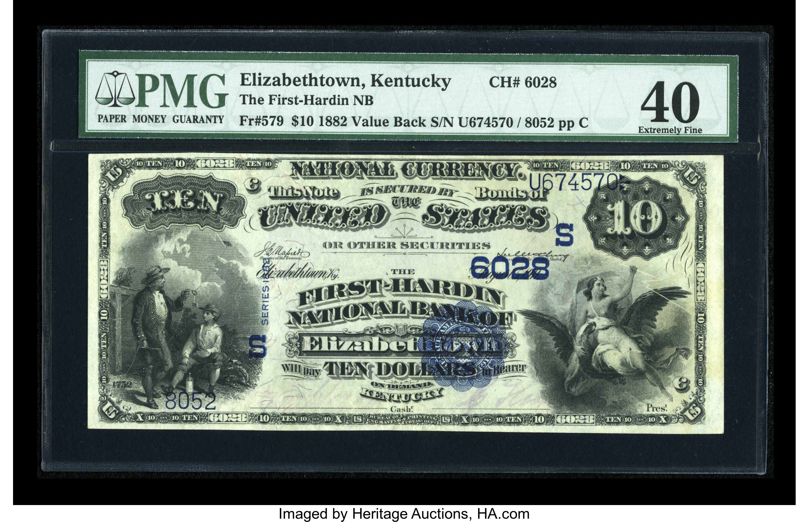 image for: Elizabethtown, KY - $10 1882 Value Back Fr. 579 The First-Hardin NB Ch. # (S)6028...