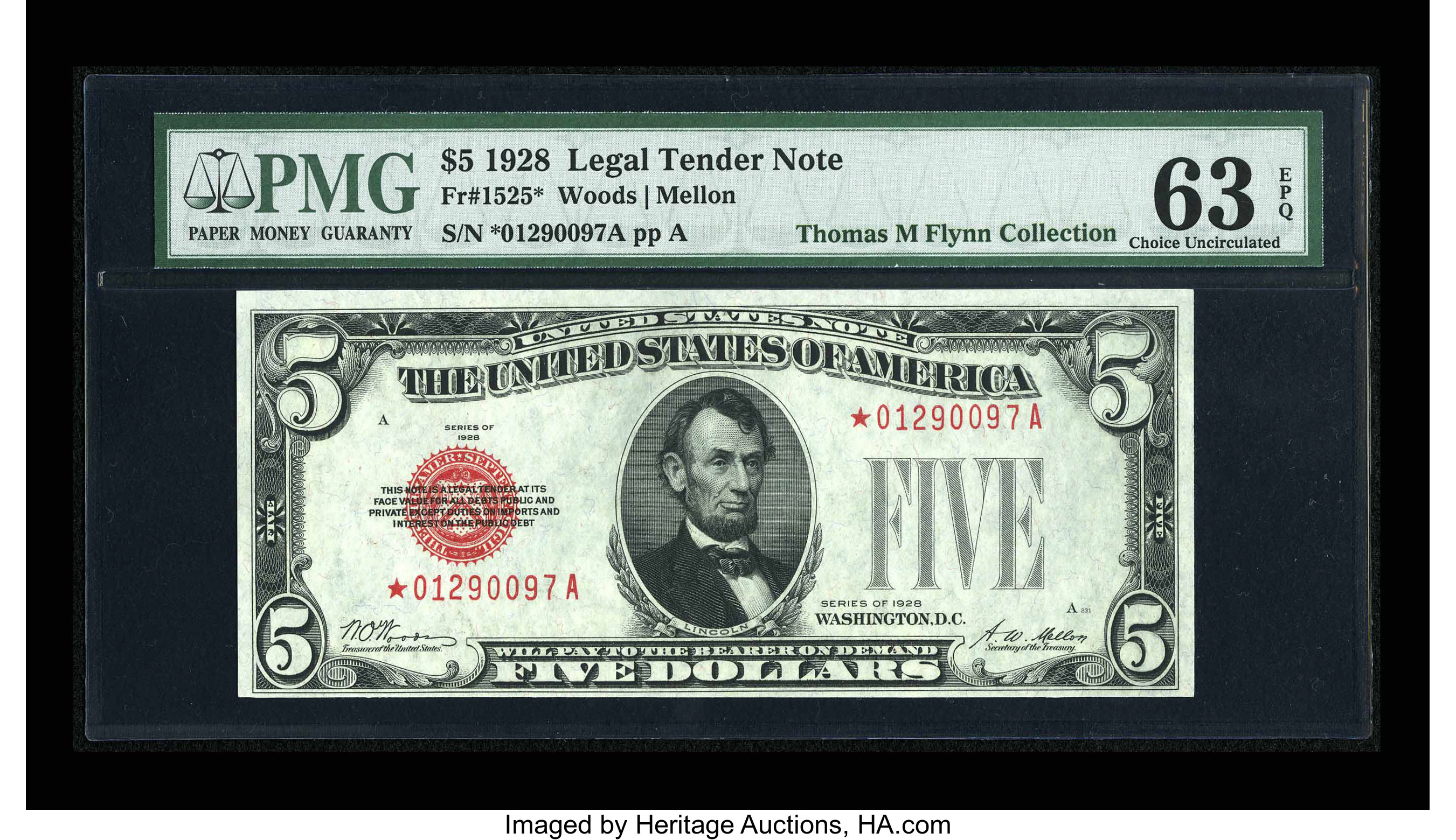 image for: Fr. 1525* $5 1928 Legal Tender Note. PMG Choice Uncirculated 63 EPQ....